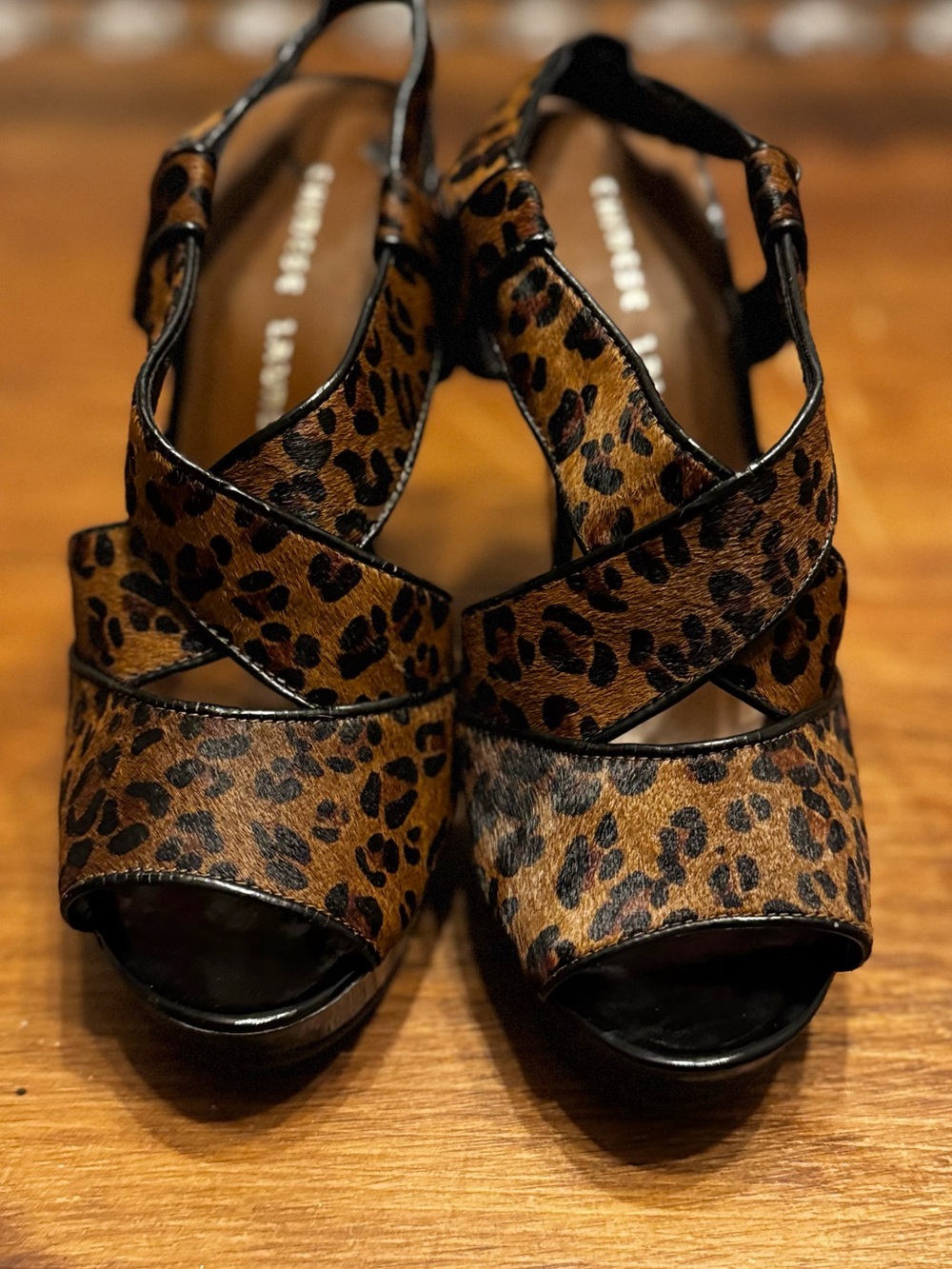Chinese Laundry Leopard Print Wedge Sandals - Brown/Black